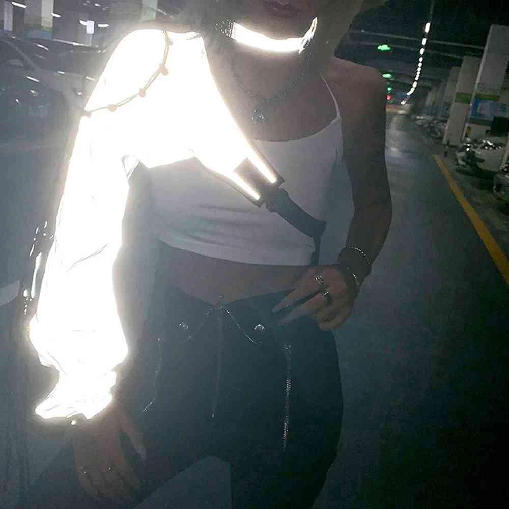 Rockmore Neon Green Reflective T Shirt Women Tshirt Harajuku One Shoulder Off Gothic Top Hip Hop Streetwear Tee Shirt Femme Fall 210406