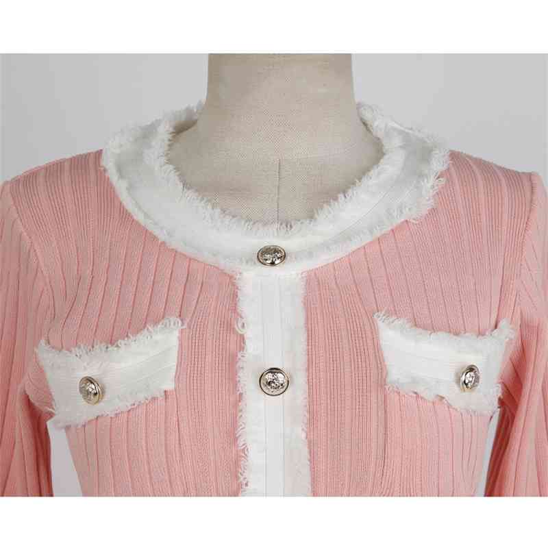 Korean Vintage Knitted Two Piece Skirt Sets Women Single-breasted Tops + High Waist Mini Suits Elegant Fashion Ladies 210514