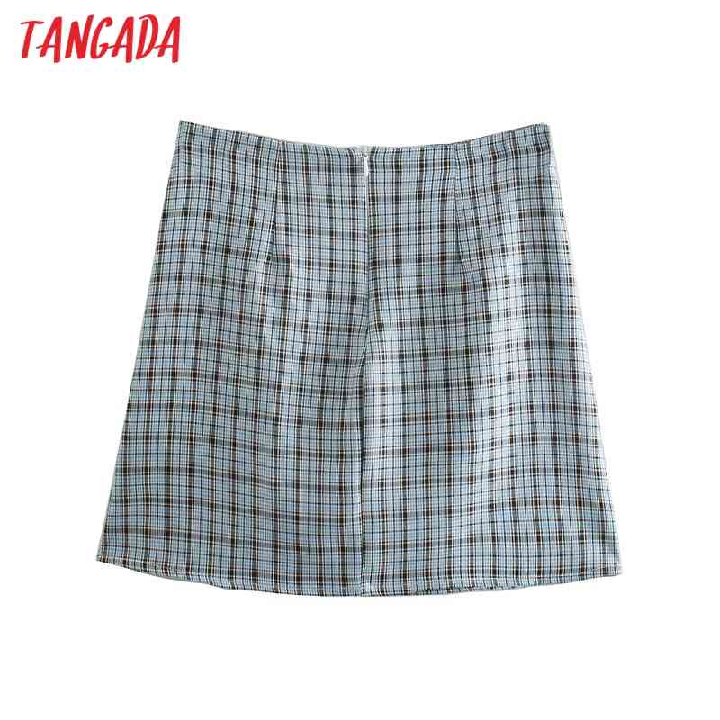 Women Plaid Print Skirts Faldas Mujer Zipper French Style Female Mini Skirt 8M18 210416