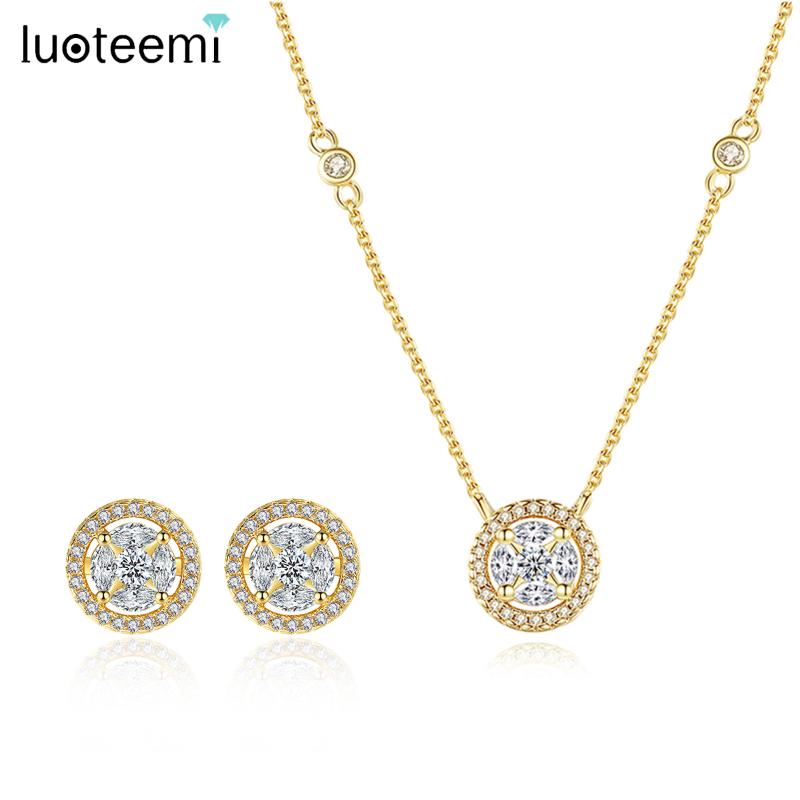 Earrings & Necklace LUOTEEMI Gold Silver CZ Stud Round Stone Jewelry Set For Women And Earing Bridal Wedding Christmas Friend Gift
Earrings & Necklace LUOTEEMI Gold Silver CZ Stud Round Stone Jewelry Set For Women And Earing Bridal Wedding Christmas Friend Gift
