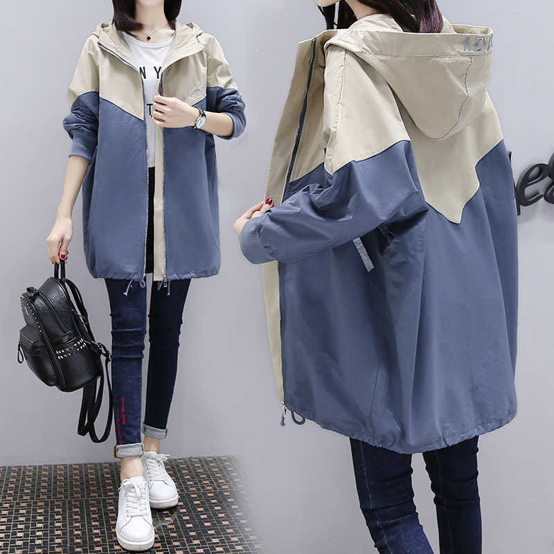 Plus Size 3xl Streetwear Trench Coat Women Hooded Long Windbreaker Female Patchwork Oversized Womens Overcaot Spring Outwear 210820