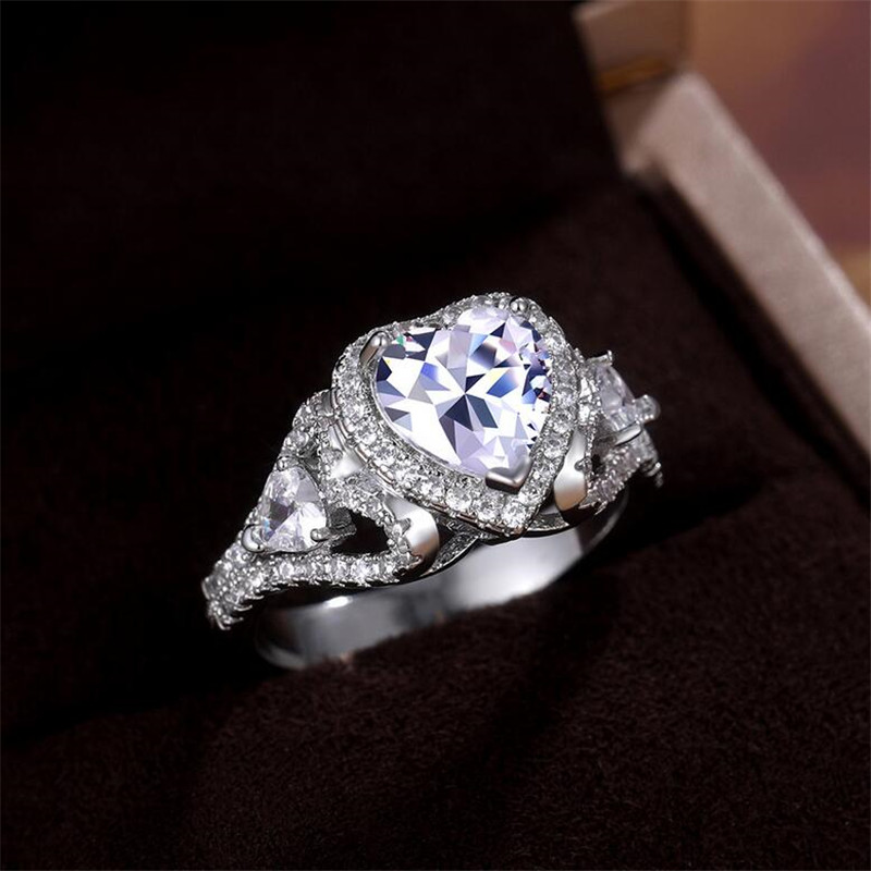 Size 6-10 Top Sell Handmade Wedding Ring Luxury Jewelry 925 Sterling Silver Heart Shape White Topaz CZ Diamond Zircon Gemstones Party Women Engagement