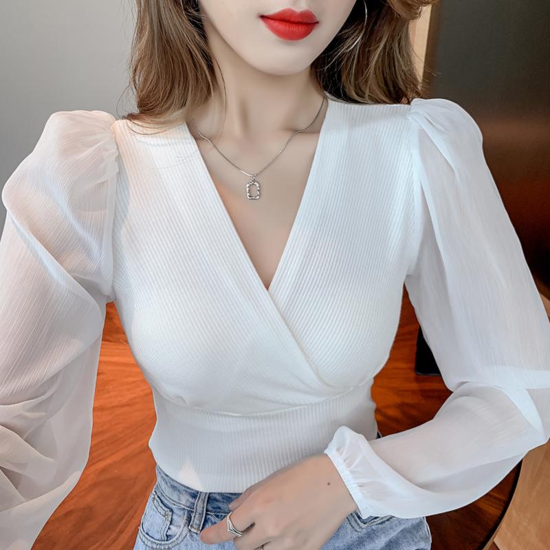 Women' Blouses & Shirts Slim V-neck Chiffon Shirt Women 2021 Fall Knit Tops Ladies Patchwork Bottoming White French Blouse, Black
Women' Blouses & Shirts Slim V-neck Chiffon Shirt Women 2021 Fall Knit Tops Ladies Patchwork Bottoming White French Blouse, Black