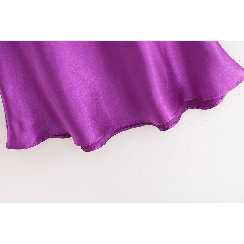 toppies summer purple satin skirts womens a-line midi high waist solid color streetwear 210619