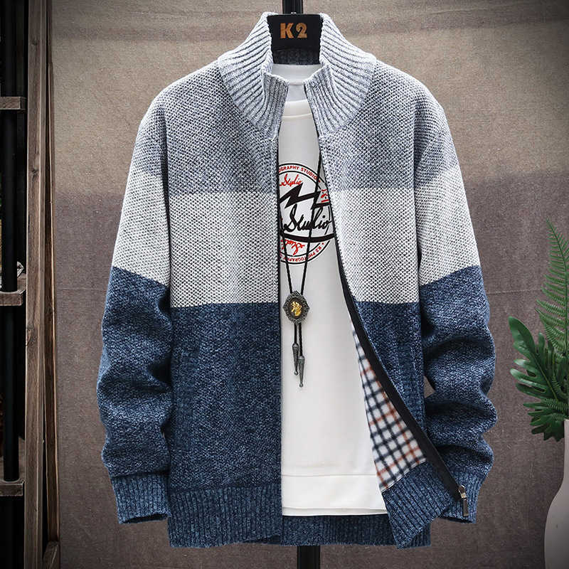 Slim Sweater Men Spring Cardigan Sweaters Mens Streetwear Thick Warm Sweaters Coat Knitted Men's Patchwork Jumper Clothing 210818