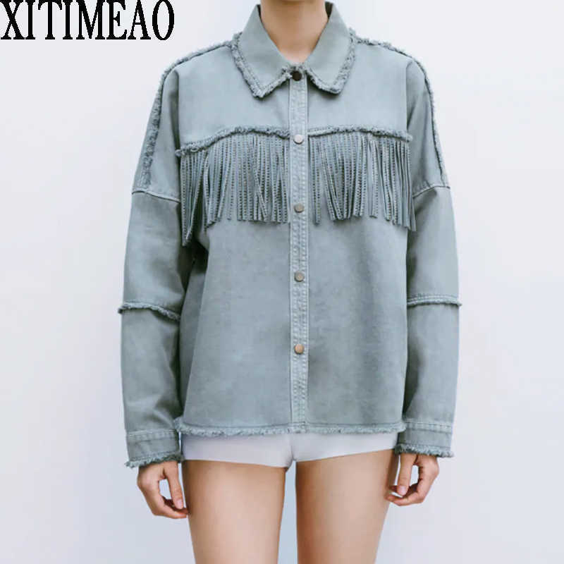 Za Vintage Stylish Fringe Beaded Loose Denim Jacket Coat Women Fashion Long Sleeve Frayed Trim Ladies Outerwear 210602, Light blue
Za Vintage Stylish Fringe Beaded Loose Denim Jacket Coat Women Fashion Long Sleeve Frayed Trim Ladies Outerwear 210602, Light blue