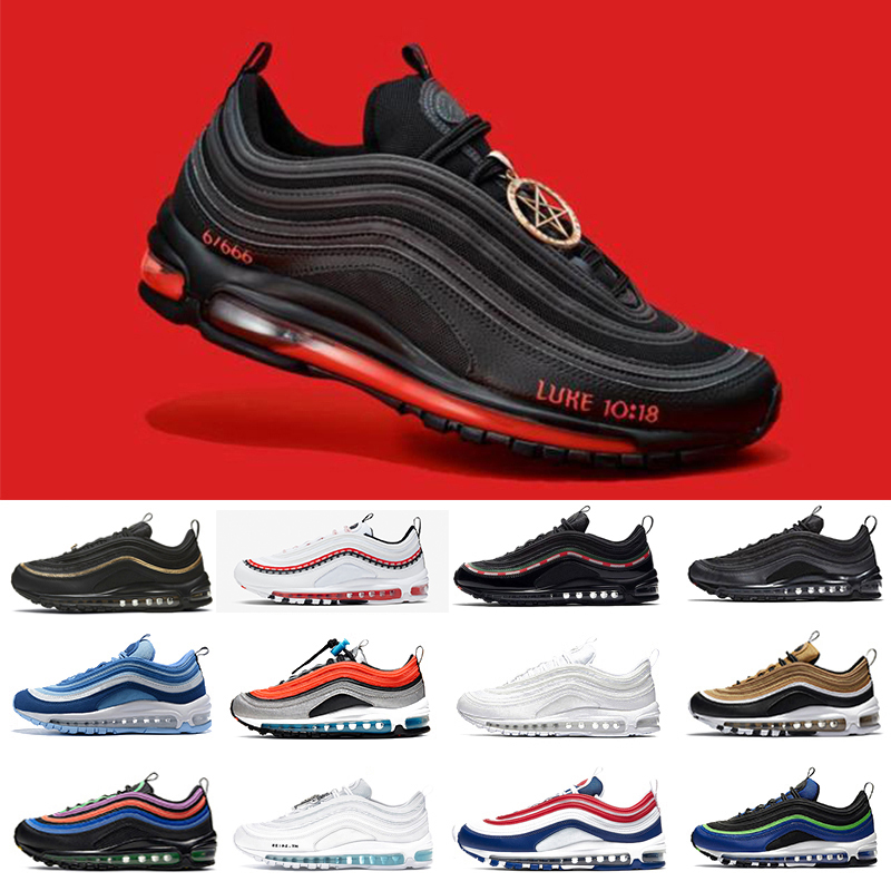 97 mens running shoes Mschf Lil Nas x Satan Luke inri jesus 97s triple black white metalic gold University Red undefeated men women trainer sports sneaker, Color#9
97 mens running shoes Mschf Lil Nas x Satan Luke inri jesus 97s triple black white metalic gold University Red undefeated men women trainer sports sneaker, Color#9