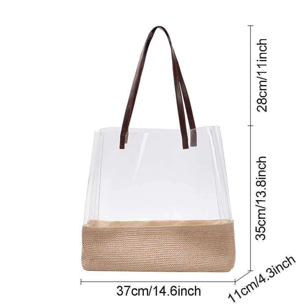 Hot Jelly Transparent Bag & Straw Beach Tote - Large Woven PVC Handbag For Women & -