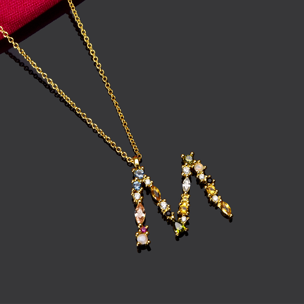 Pendant Necklaces Colored Zircon Designer Necklace Initial A-Z Letter For Women Copper alloy Plated with 18K gold Luxury Jewelry Name Alphabet Female 