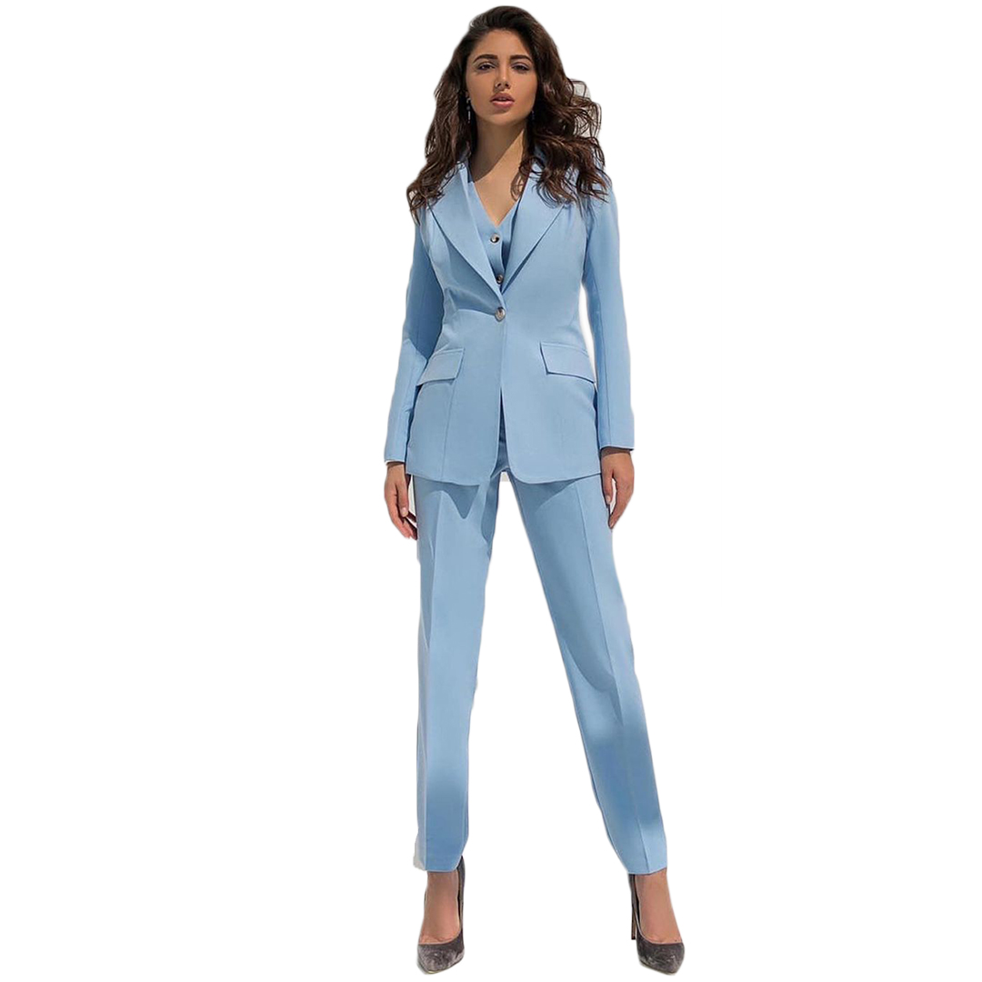 Red Carpet Fashion Blazer Suits Sky Blue Women Business Pants Suit Leisure Ladies Club Party Wedding Outfit (Jacket+Vest+Pants)