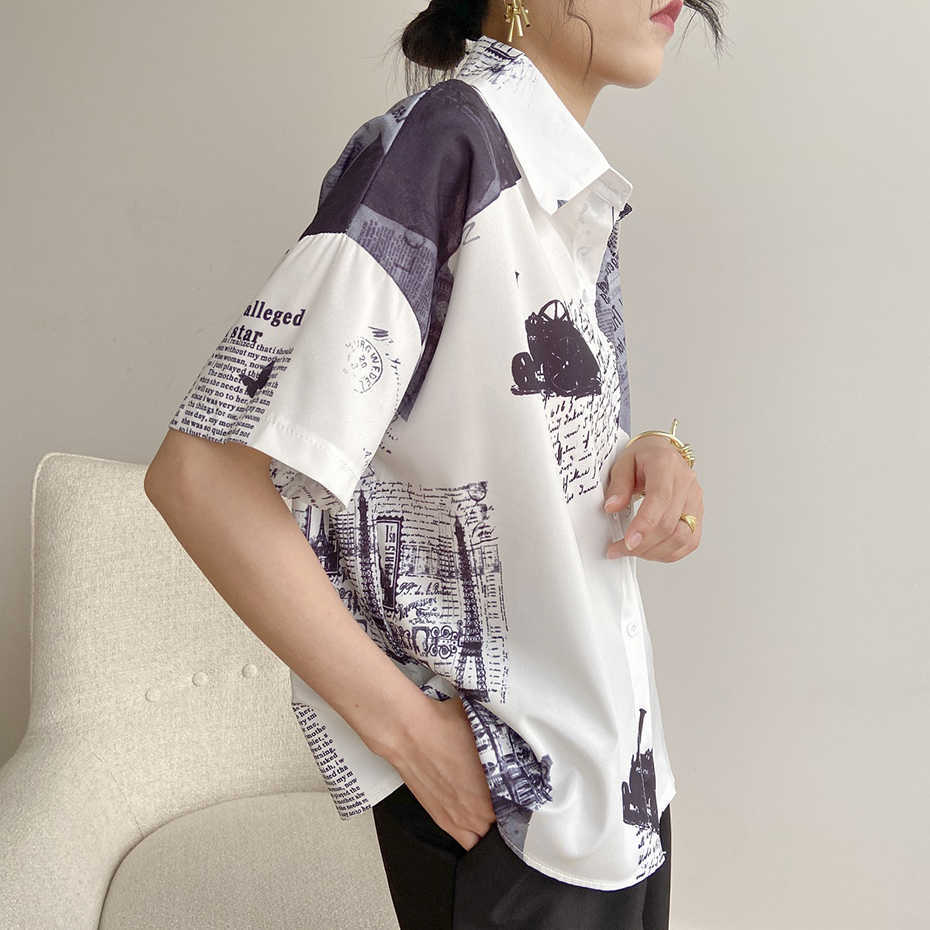 S-XL Harajuku Streetwear Womens Casual Blouses Top Female Hawaiian Fashion Printed Short Sleeve Shirts Ladies Summer Loose Tops 210601
