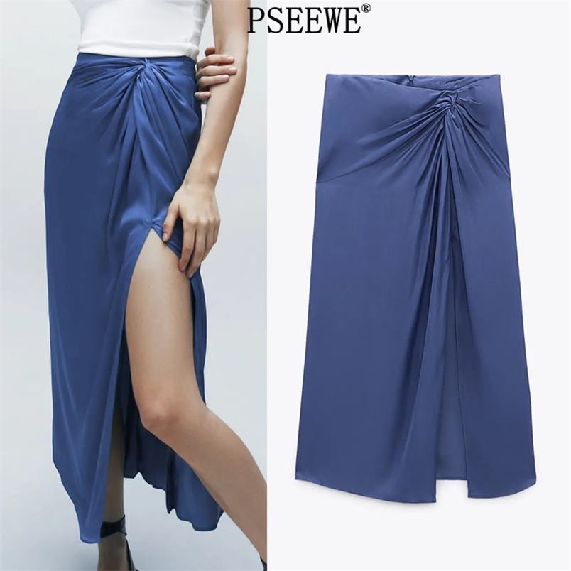 Blue Satin High Waist Midi Skirt Women Fashion Knot Elegant Long Skirts Woman Front Slit Vintage Summer 210519
Blue Satin High Waist Midi Skirt Women Fashion Knot Elegant Long Skirts Woman Front Slit Vintage Summer 210519