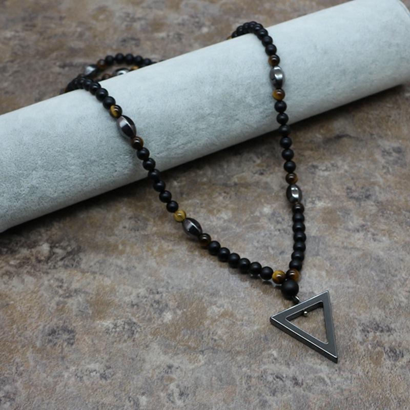 Chains Design 6MM Tiger Stone Bead Black Men's Hematite Triangle Pendants Necklace Fashion Jewelry
