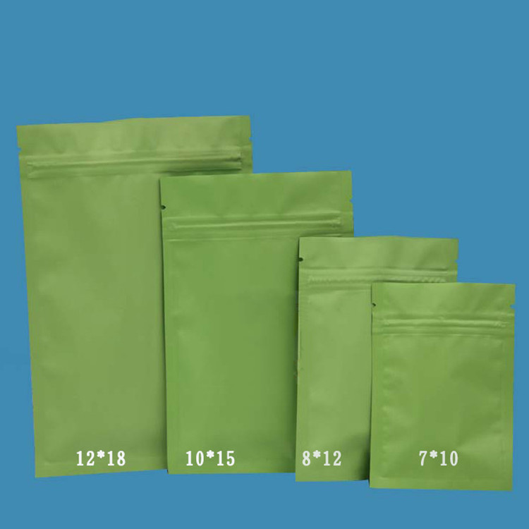 500pcs Matte Green Flat Aluminum Foil Zip Lock Bag Resealable Zipper Sugar Salt Snack Nuts Tea Coffee Beans Nail Beauty Xmas Gifts Packaging Printing 