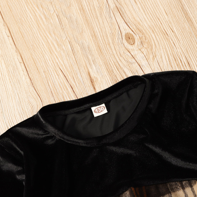 Baby Girls Clothes Sets Spring Autumn Fashion Girl Outfits Black Checked Printed Circle Neck Long Sleeve Skirt Suit For Children Kids Clothing