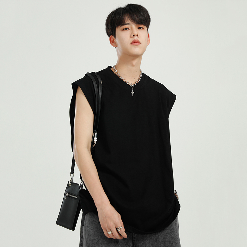 IEFB Men's Clothing Korean Streetwear Simple Sleevelesswhite Tank Tops Trend Round Collar Summer Black Tee Tops 9Y6803 210524