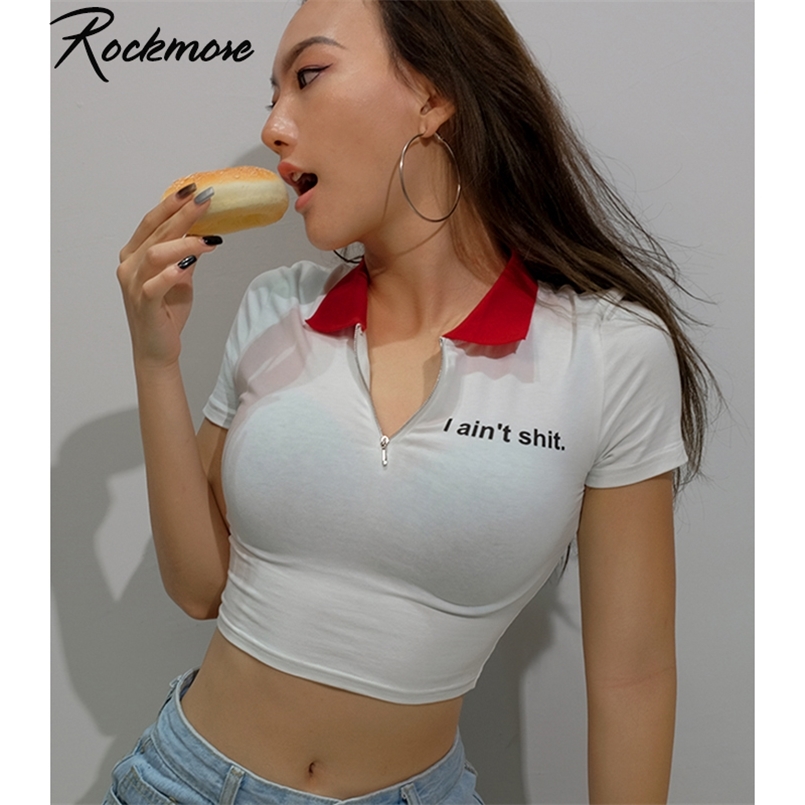 Rockmore Turn-down Collar T-Shirt Women Short Sleeve Crop Top White Letter Print Skinny Tees Shirts Panelled Basic Tshirt Ladies 210708
Rockmore Turn-down Collar T-Shirt Women Short Sleeve Crop Top White Letter Print Skinny Tees Shirts Panelled Basic Tshirt Ladies 210708
