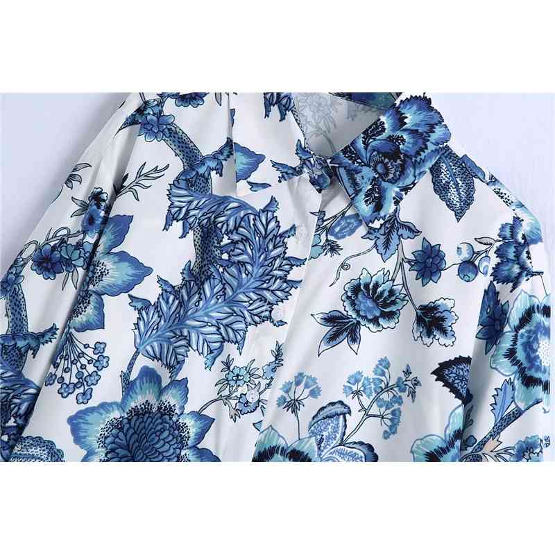 Chinese Style Women Blue And White Printing Shirts Fashion Ladies Turn Down Collar Tops Streetwear Female Chic Blouses 210430