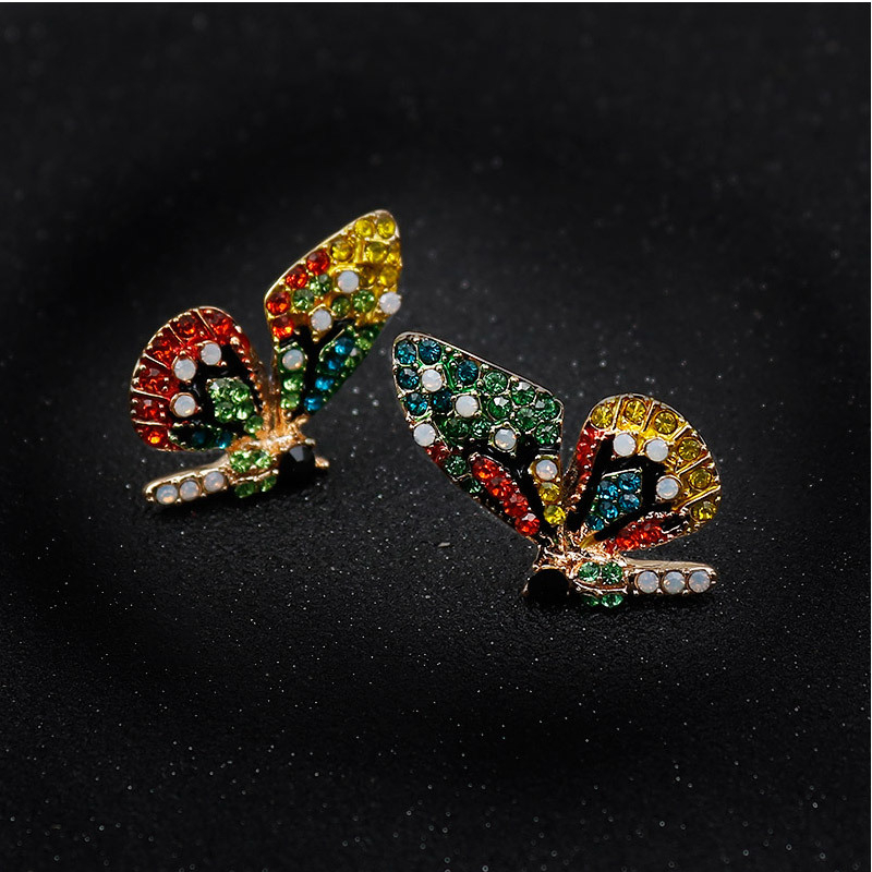 Fashion Butterfly Studs Earrings Colorful Rhinestones S925 Silver Pin Steel Needle Women Diamond Jewelry Gifts Animal Design Street Party Charming Acc