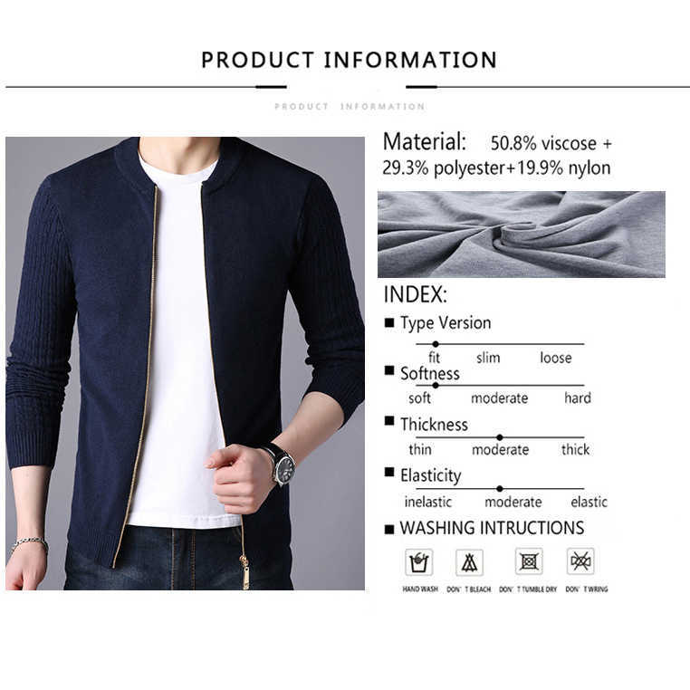 BROWON Cardigan Autumn Winter Knitted Cardigan for Men Sweater Slim Fit Sweaters Men Coat Pure Color Jacket Cardigan 211018