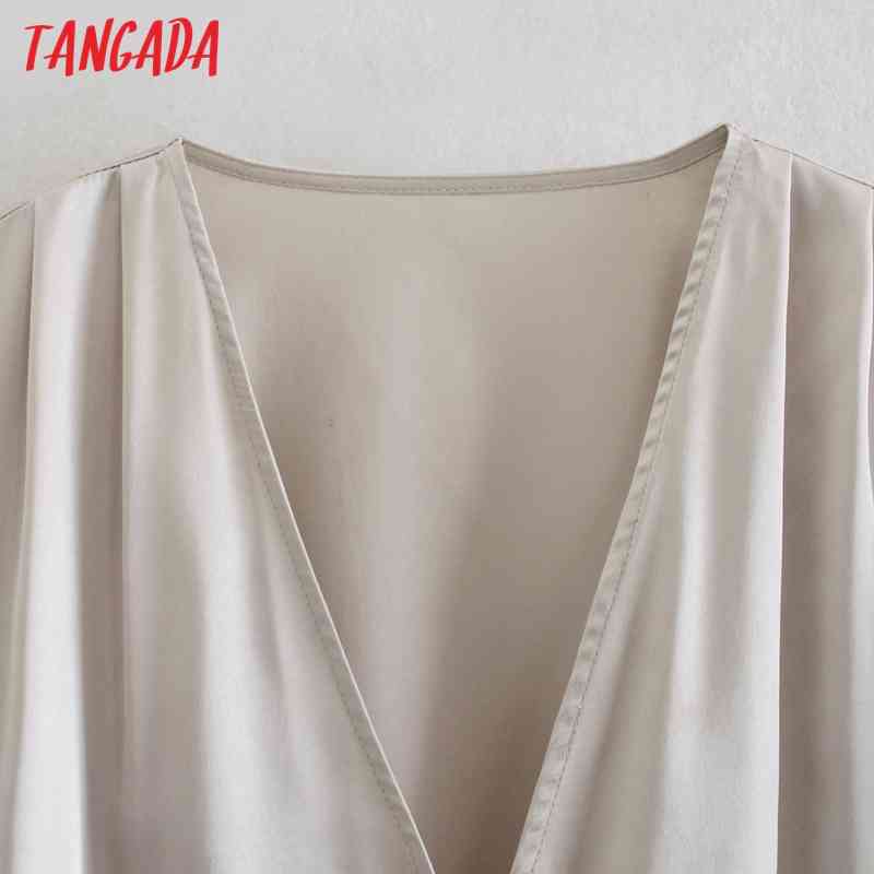 Women Retro Bow Crop Satin Shirt Summer Blouse Long Sleeve Chic Female Short Tops CE131 210416