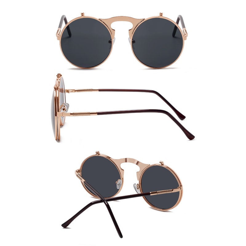 Vintage Steampunk Flip Sunglasses Retro Round Metal Frame Sun Glasses for Men Women Brand Designer Circle Eyewear, White;black
Vintage Steampunk Flip Sunglasses Retro Round Metal Frame Sun Glasses for Men Women Brand Designer Circle Eyewear, White;black