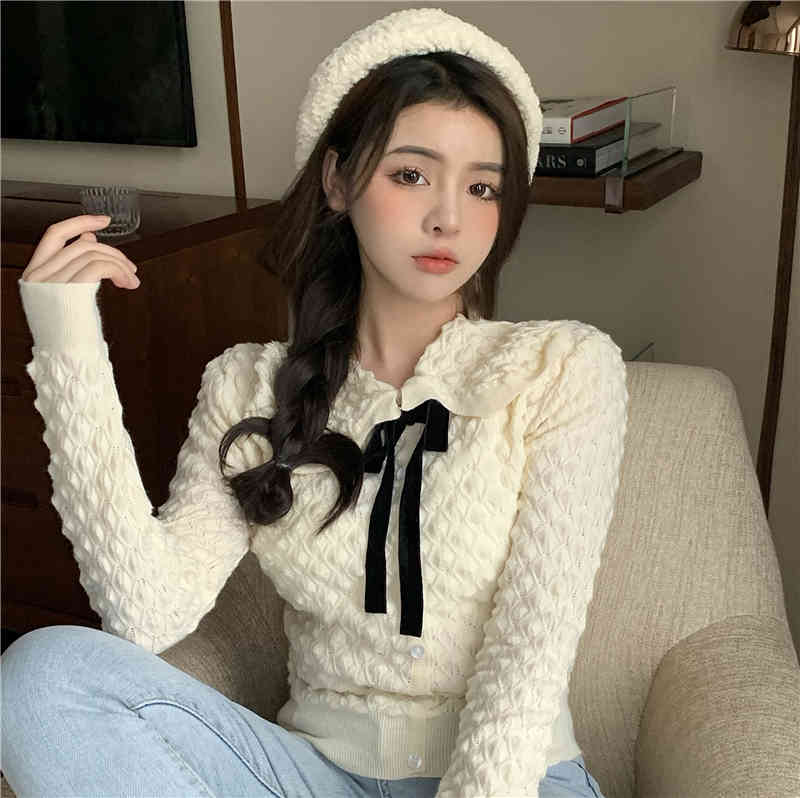 korean style Knitted Sweaters Women japanese slim vintage butterfly collar Sweater and pullovers Female Jumpers (R99449 210508
