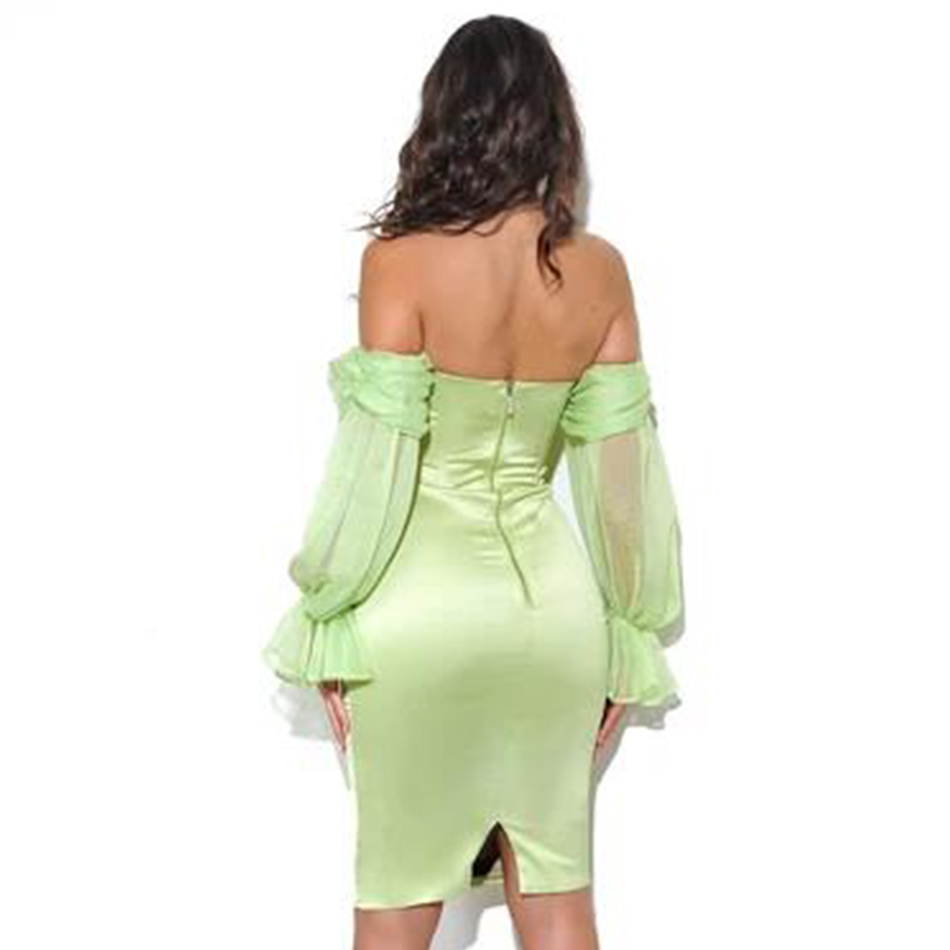 Summer Women Elegant Off Shoulder Long Sleeve Mini Dress Sexy Lace Celebrity Evening Runway Club Party 210423