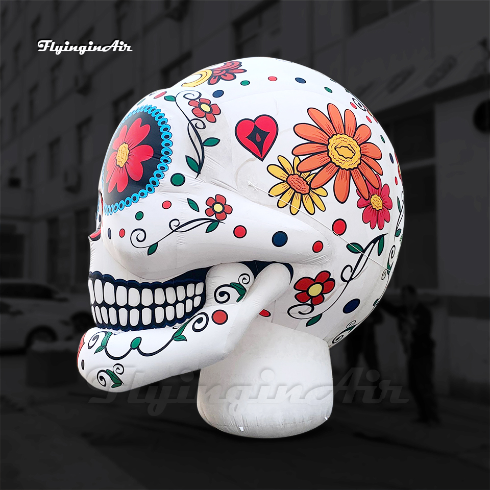 3m/4m Outdoor White Giant Inflatable Catrina Skull Halloween Decorations Air Blow Up Dead Head Bone For Carnival Stage