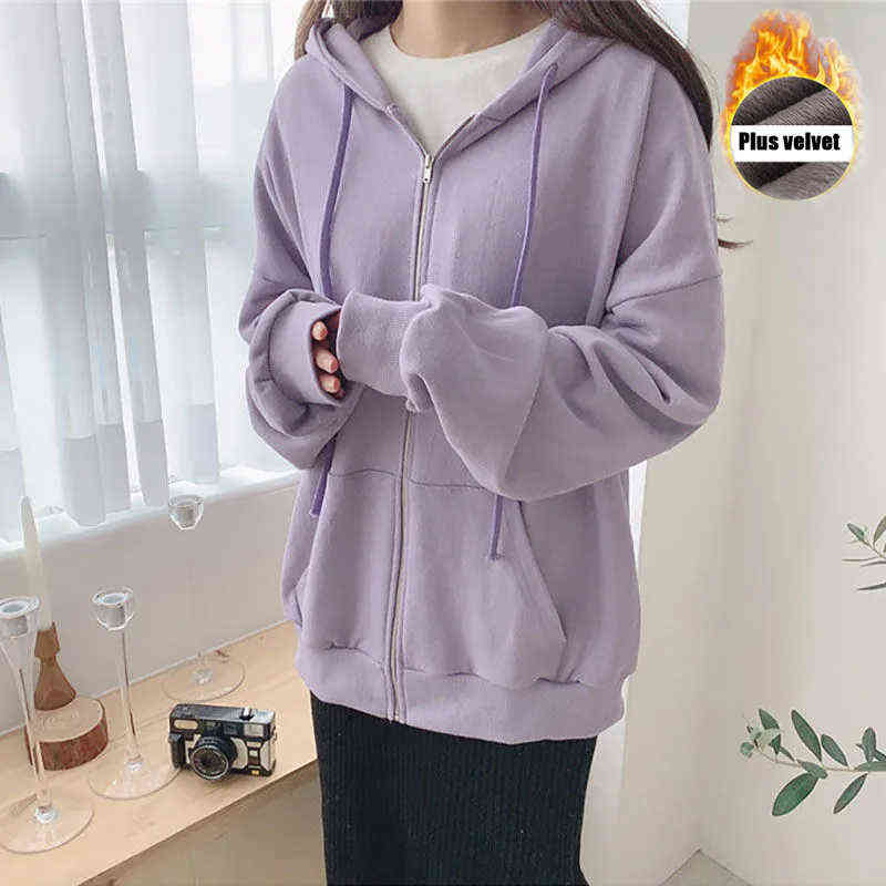 Women Jacket Blouses Sweatshirts Casual Couple Tops Thicken Gray Hoodie Long Sleeve Loose Simple Coat Veste Femme Bomber Jacket 211109