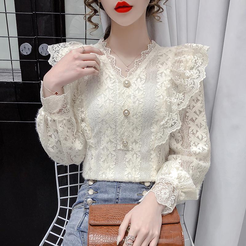 Women's Blouses & Shirts #4004 Spring Lace Blouse Women V Neck Buttons Spliced Ruffles Sexy Office Basic Womens Tops And Hollow Out Thin Wor, White
Women's Blouses & Shirts #4004 Spring Lace Blouse Women V Neck Buttons Spliced Ruffles Sexy Office Basic Womens Tops And Hollow Out Thin Wor, White