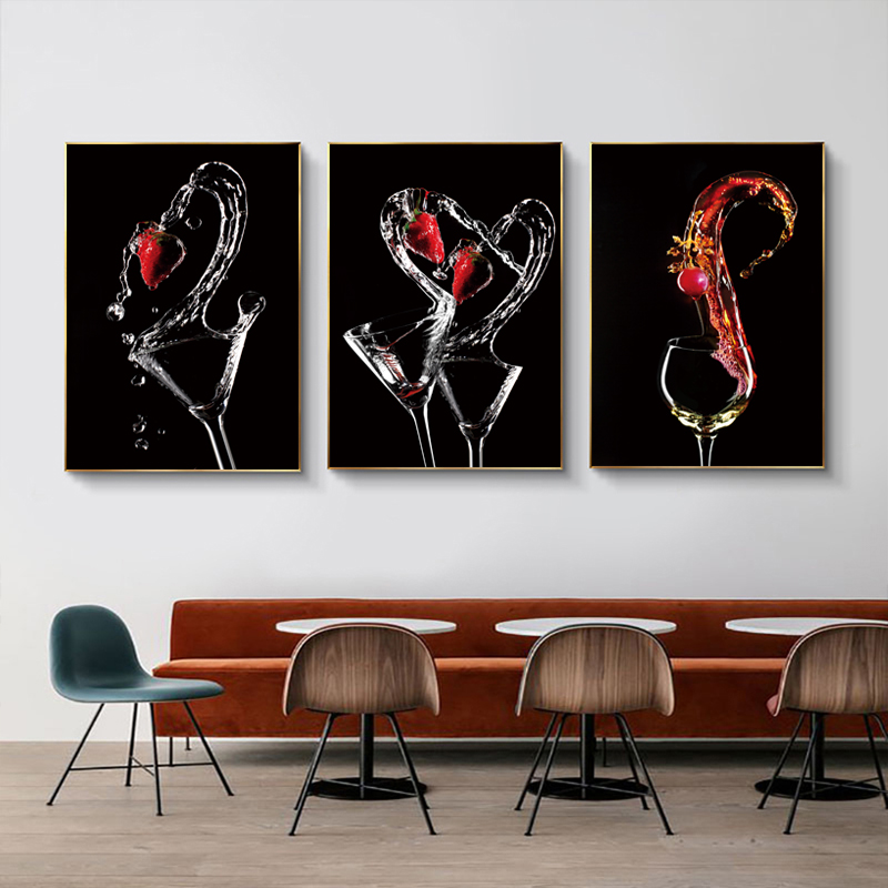 Romantic Wine Glasses Strawberry Pictures Canvas Paintings Wall Art Gallery Dining Room Bar Home Decoration Posters