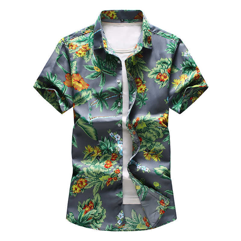 45KG-120KG Summer Fashion Men's Standard-Fit Short Sleeve Shirt Tropical Coconut Tree Printed Hawaiian Shirts 5XL 6XL 7XL 210528