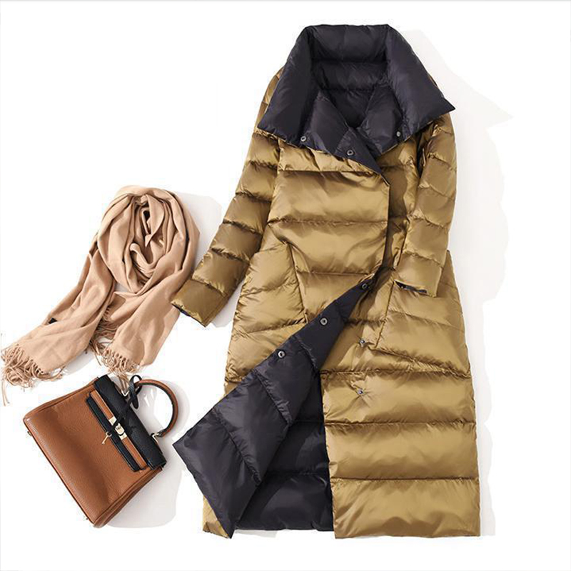 Women Double Sided Down Long Jacket Winter Turtleneck White Duck Down Coat Double Breasted Parkas Snow Outwear, Black
Women Double Sided Down Long Jacket Winter Turtleneck White Duck Down Coat Double Breasted Parkas Snow Outwear, Black