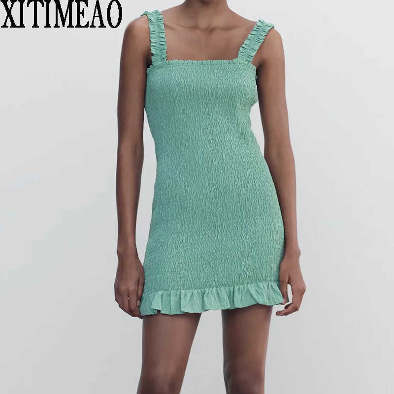 Za Summer Woman Ruffles Mini Suspender Dress Fashion Slim Sexy Off Shoulder Sling es Vestidos 210604, Green
Za Summer Woman Ruffles Mini Suspender Dress Fashion Slim Sexy Off Shoulder Sling es Vestidos 210604, Green