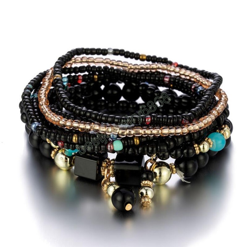Bohemian Multilayer Big Beads Crystal Turquoise acrylic Bracelets for Women Fashion Charm Bracelet Boho Jewelry Gift 6 Colors