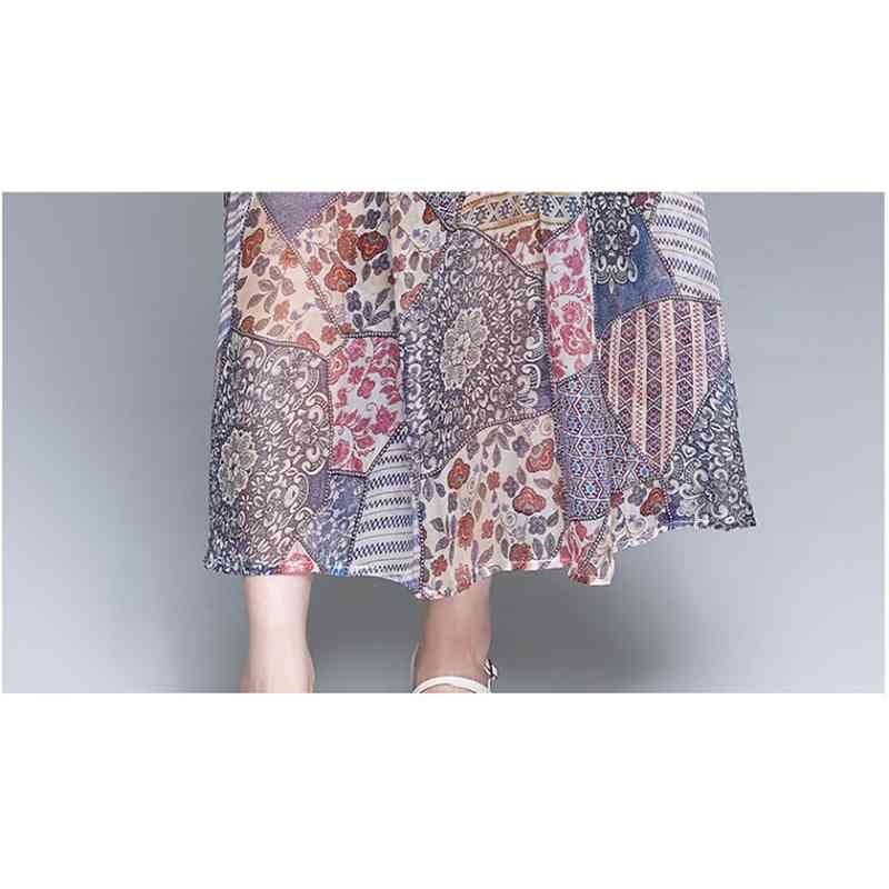 Fashion Women Summer Elegant Denim Dress High Quality Vintage Chiffon Print Runway Dresses Vestidos 210520