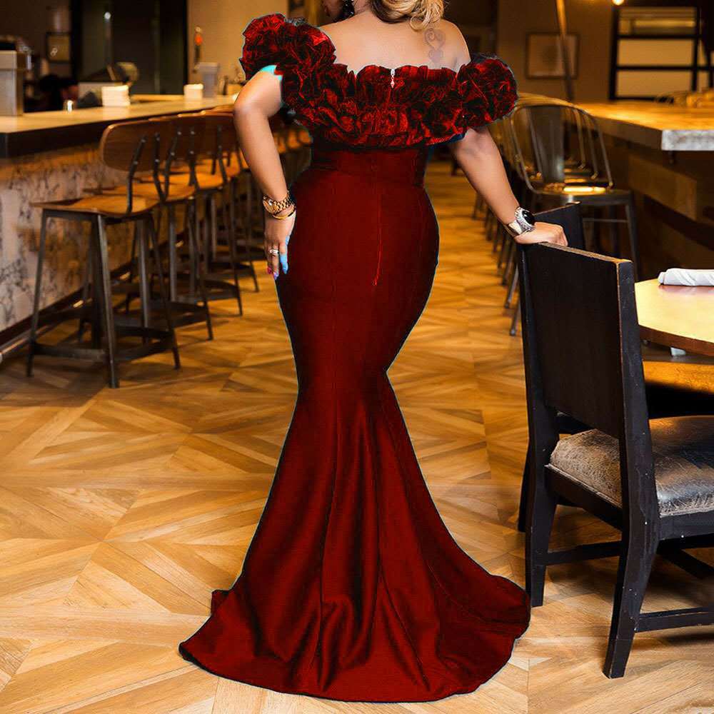 Women Dress Ruffles Slash Neck Off Shoulder Prom Dresses Plus Size Vintage Sexy Long Girls Summer 210513
