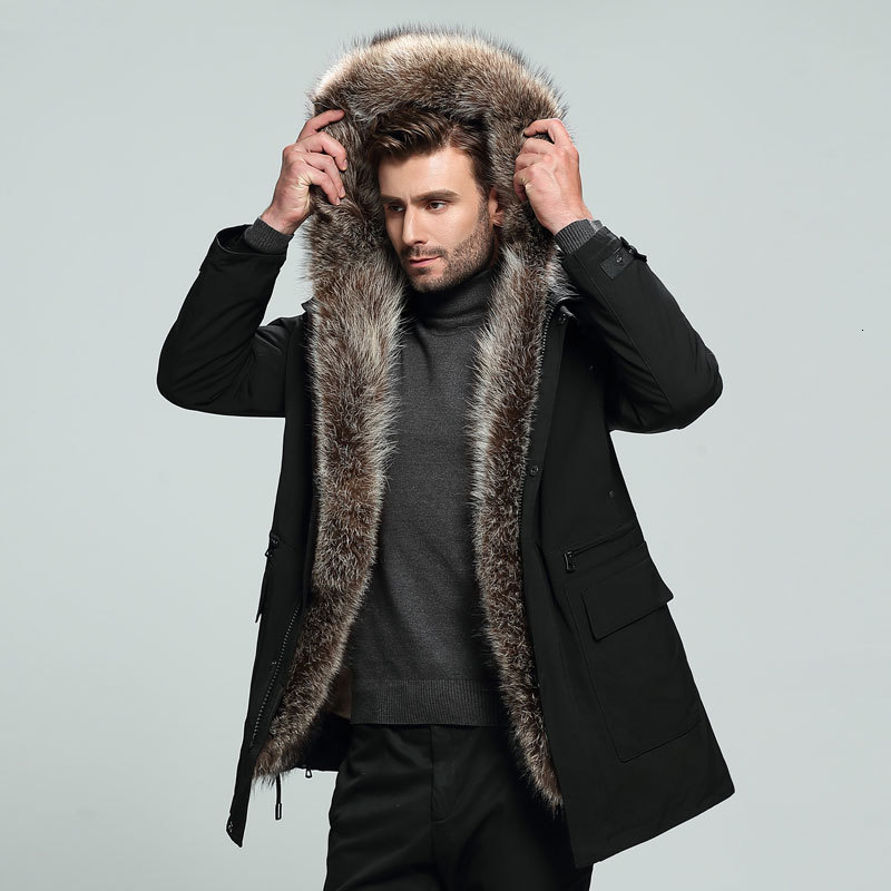 High-end Parker natural raccoon collar fur liner winter coat one men's 1909, Black
High-end Parker natural raccoon collar fur liner winter coat one men's 1909, Black
