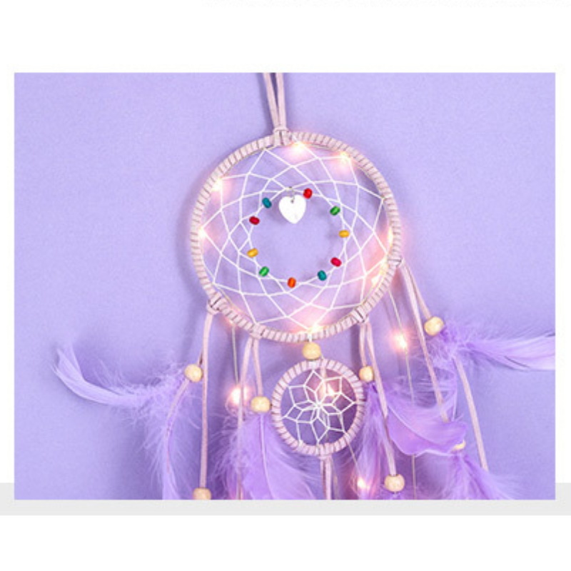 Dream Catcher Handmade Feathers Ornament Wall Car Hanging Decor With String Light Decoration Home Adornment Dreamcatcher Gifts