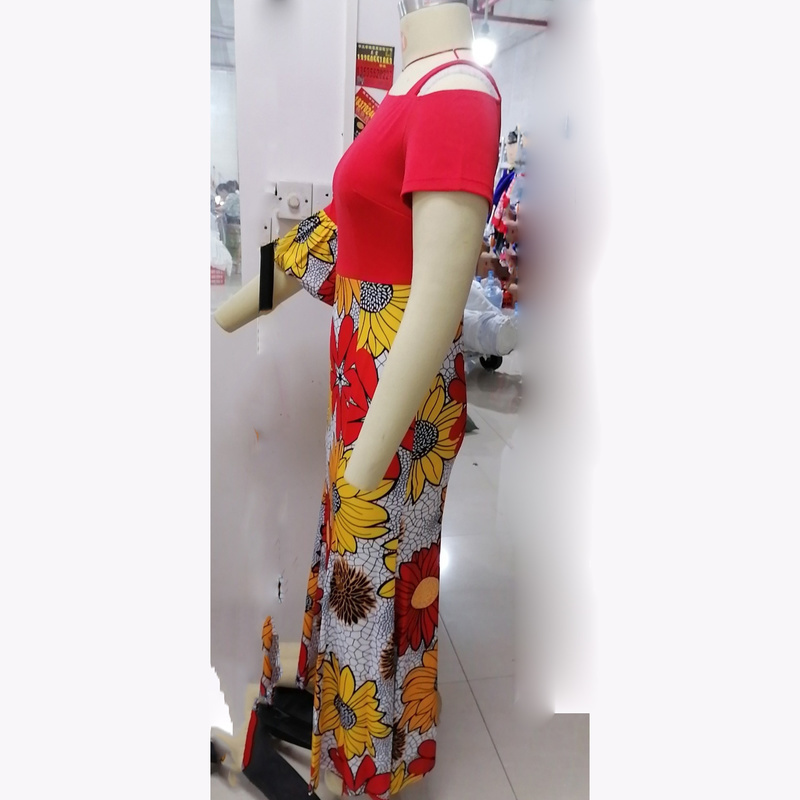 Africa Office Lady Dress Kaftan Floral Print African Dresses for Women Single Shoulder Maxi Dresses Women's African Clothing 5XL 210408