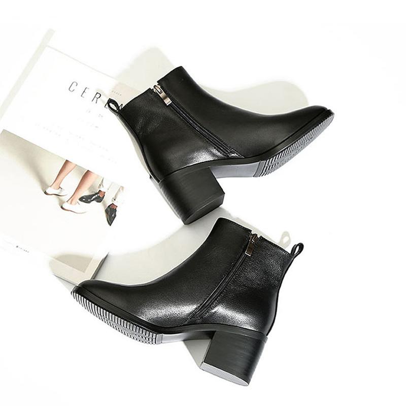 Boots MORDOAN Genuine Cow Leather Thick-Heeled Short Women Square Toe Platform Shoes 2021 Winter Mid Ankle For