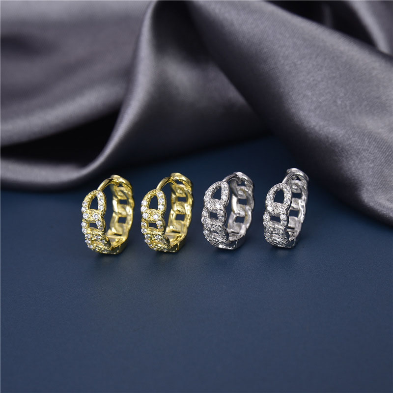 100% 925 Sterling Silver Hoop Earrings Diamond Chain Circle EARRINGS Women Girls Wedding Party Jewelry Gold earrings with Retail Box Factory wholesale