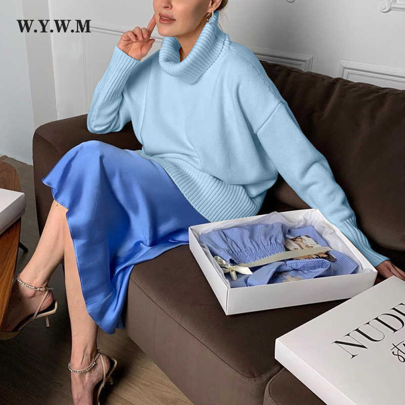 WYWM Winter Turtleneck Solid Sweater Women Korean Basic Thick Warm Knitted Pullover Autumn Soft Loose Streetwear Female Top 211011Z