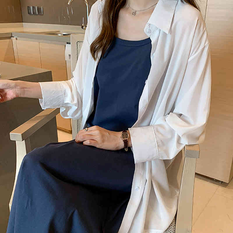 Spring and Summer Women Shirt Korean Style Loose Lazy Tops Solid Turn Down Collar Long Sleeve Feminine 9358 210421