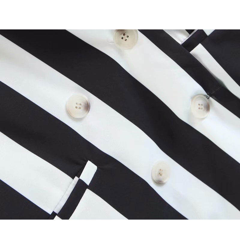 Striped Lapel Long Sleeve Coat: Professional Korean Style Jacket For Women