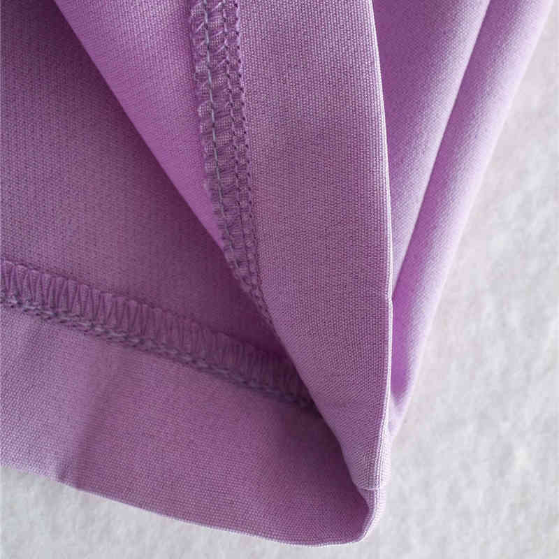 Evfer Sprint Chic Lady V-Neck Blazer Style Purple Mini Dress Women Fashion Knotted Bow High Waist Short Sleeve Dresses 210421