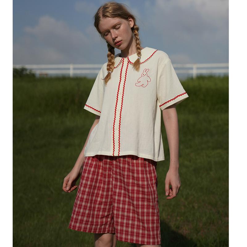 Red Plaid Women Hight Waist Shorts Cotton Pocket Mini 2021 Summer Mori Girl Style Button Korean Ladies Basic Bottoms Women's