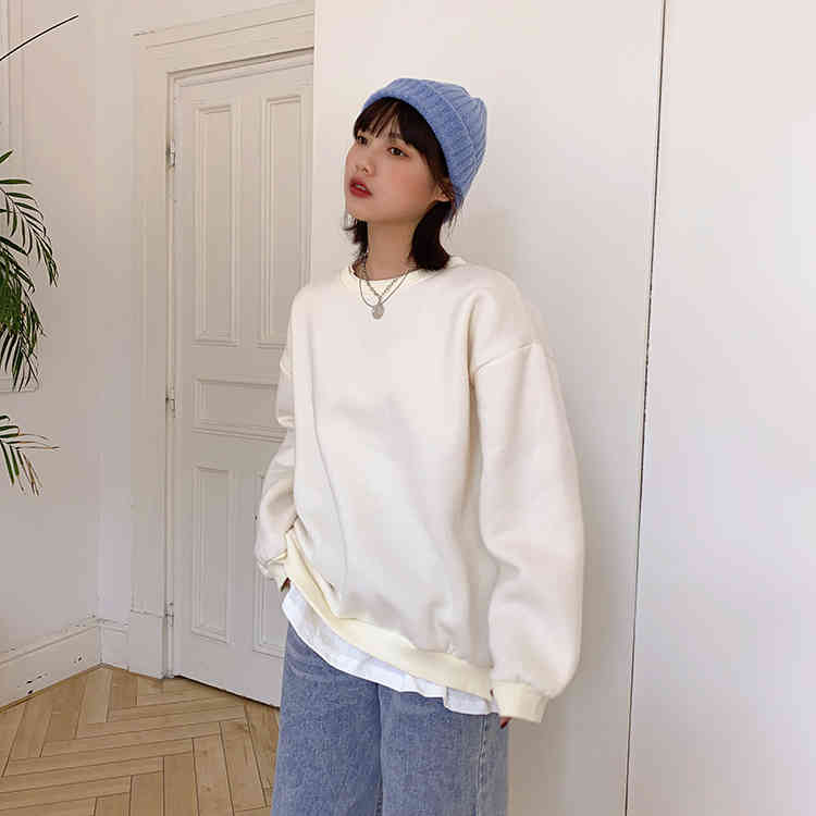 8 Candy colors autumn New preppy style Women Sweatshirts faux two pieces thick Sweatshirt Womens pullovers ( F4131) 210423
