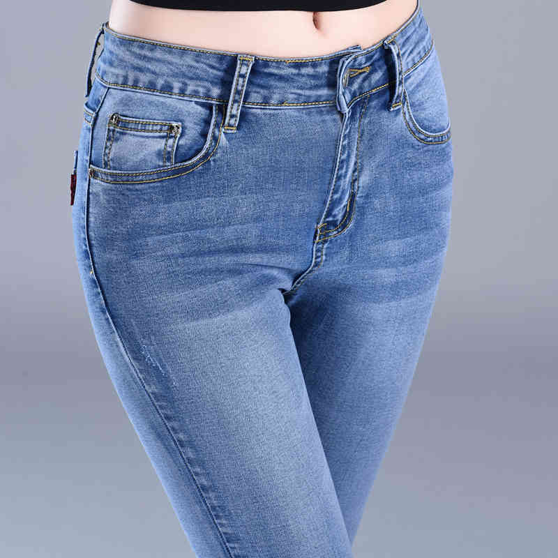 Woman Skinny Denim High Waist Trousers Black Blue Stretch Plus Size Washed Jeans Fashion Elastic Pencil Female 10859 210518